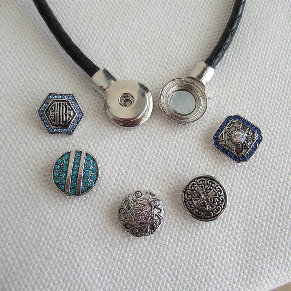 Silver Choker Necklace w/ Interchangeable Pendants Black Braided Leather Cord - Picture 7 of 8